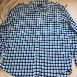 Vineyard Vines Mens XL Slim Fit Tucker Shirt Performance Gingham Green Navy Blue